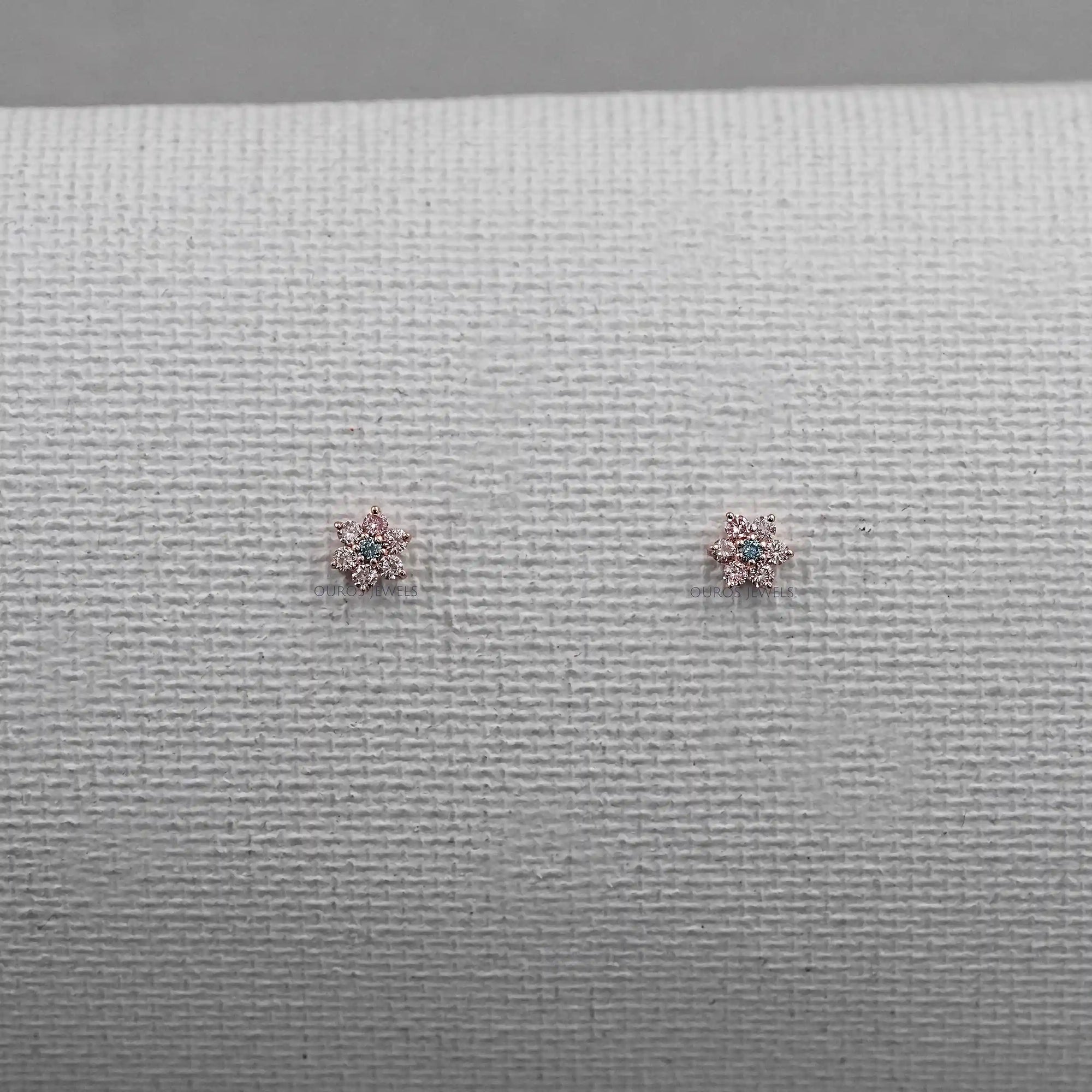 Pink & Blue Round Diamond Floral Earring Earring