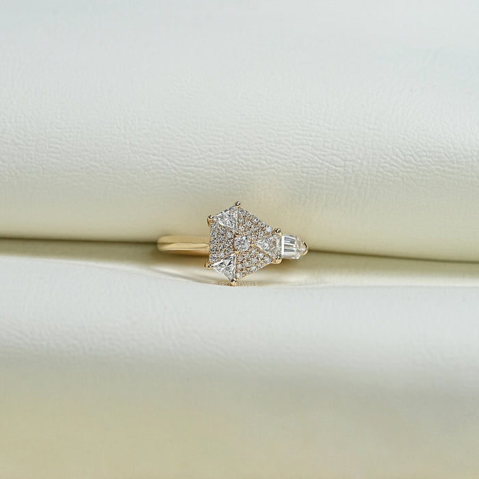 Step Cut Arrow And Round Lab Diamond Anniversary Ring