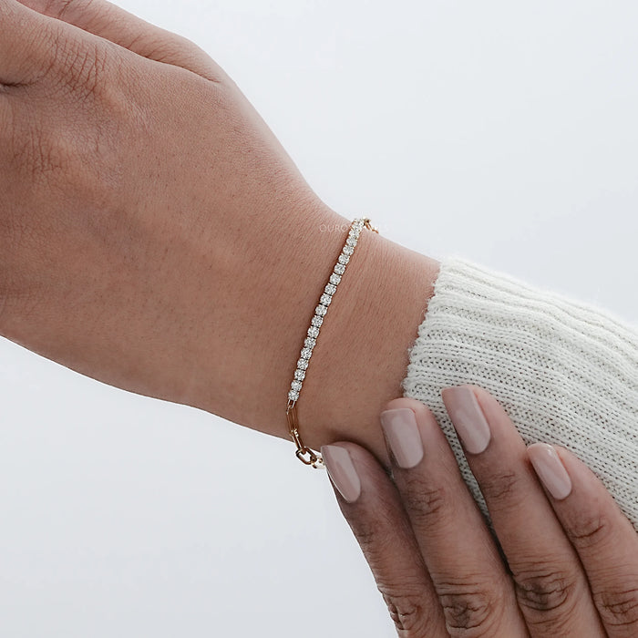 Bracelet à maillons avec diamants de laboratoire à taille ronde