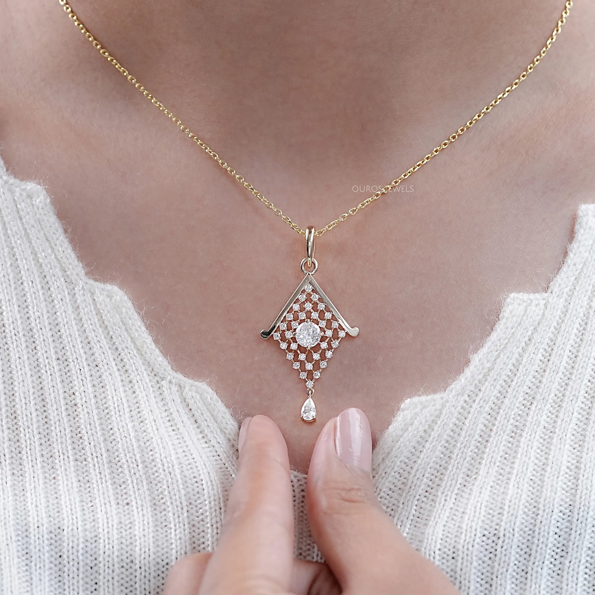 Portuguese Round Cut Lab Diamond Pendant Necklaces