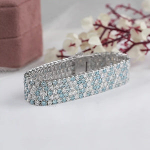 Fancy Blue Round Cut Lab  Diamond Wide Bracelet