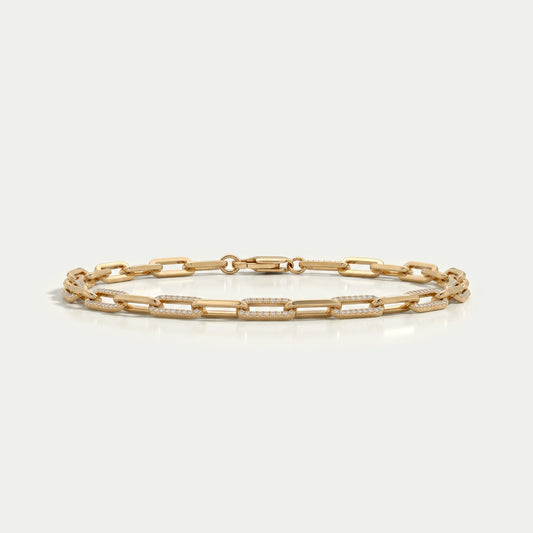 Round Lab Diamond Paper Clip Link Bracelet