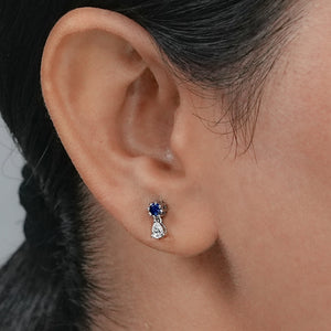 Sapphire Round Cut Lab Gemstone Dangle Earrings