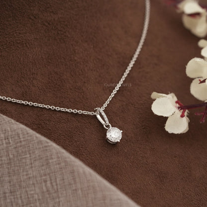 Classic Solitaire Round Cut Lab Grown Diamond Bail Pendant Necklaces