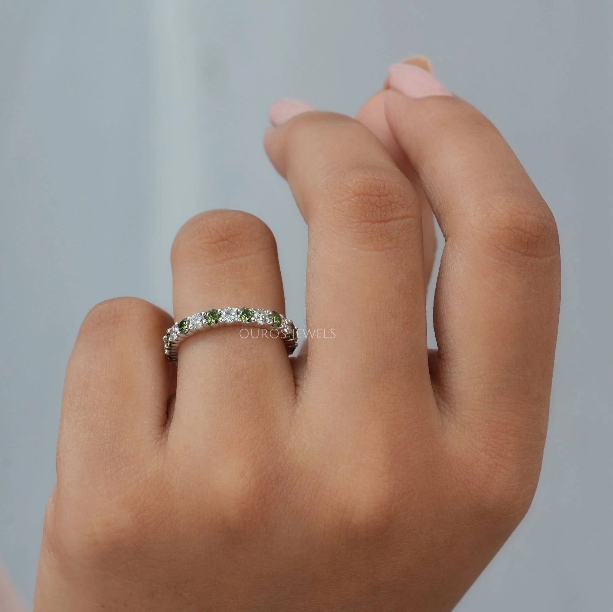 Fancy Green Round Lab Diamond Wedding Band Ring