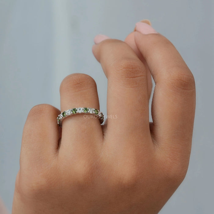 Fancy Green Round Lab Diamond  Wedding Band