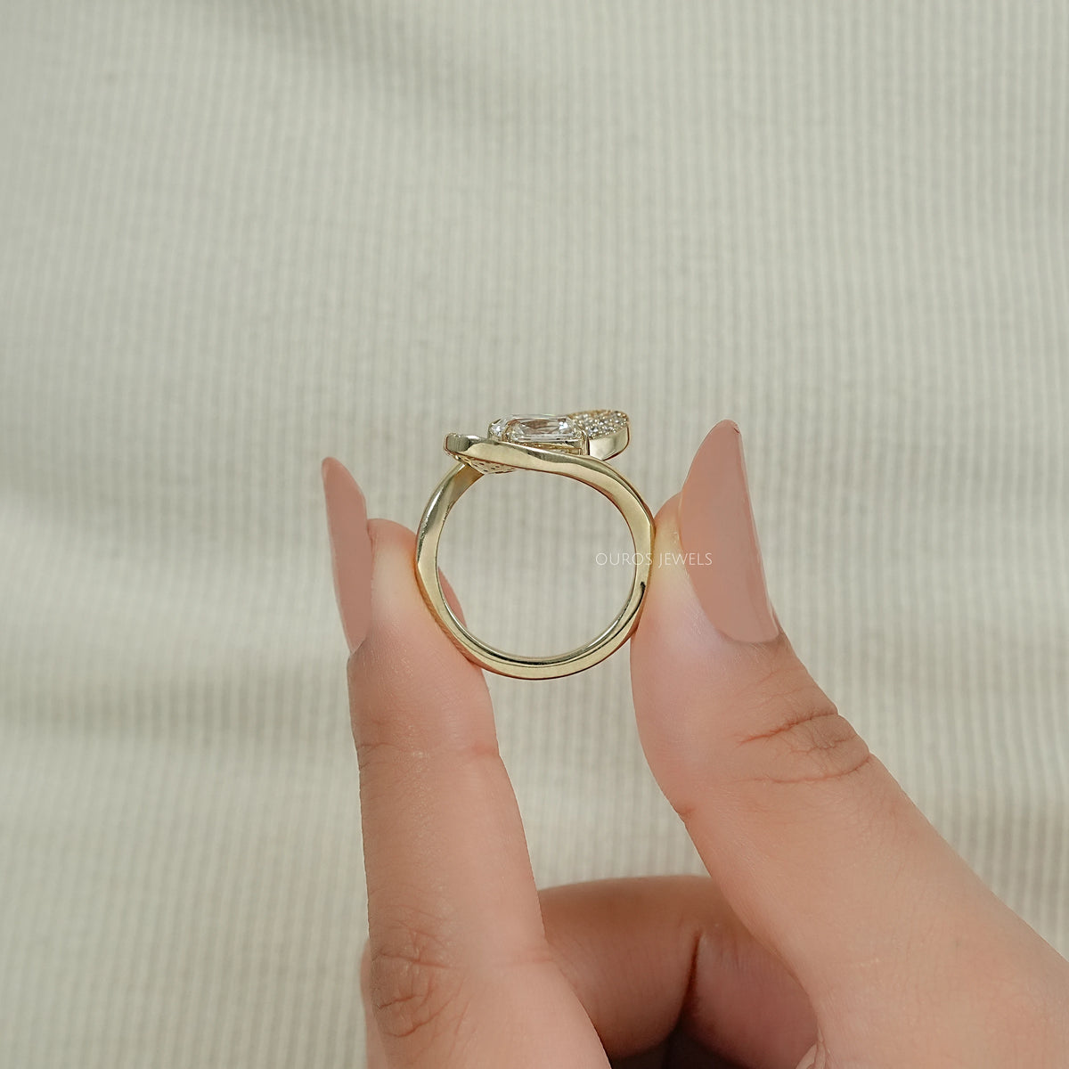 Old Mine Cushion Cut Diamond Accent Bypass Ring