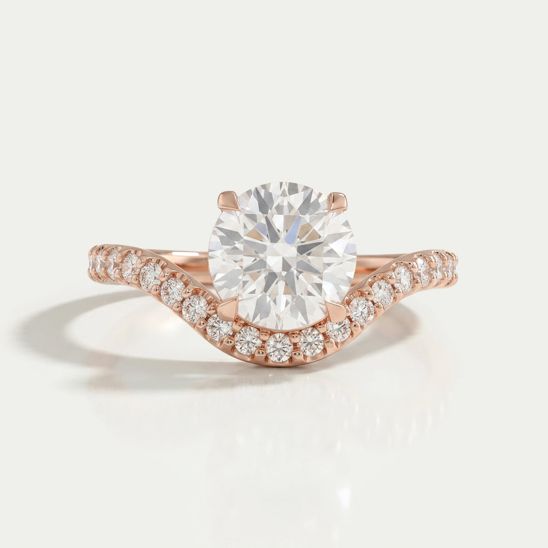 Round Diamond Accent Curved Set Ring Ring