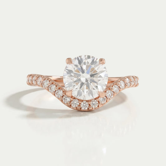 Round Diamond Accent Curved Set Ring