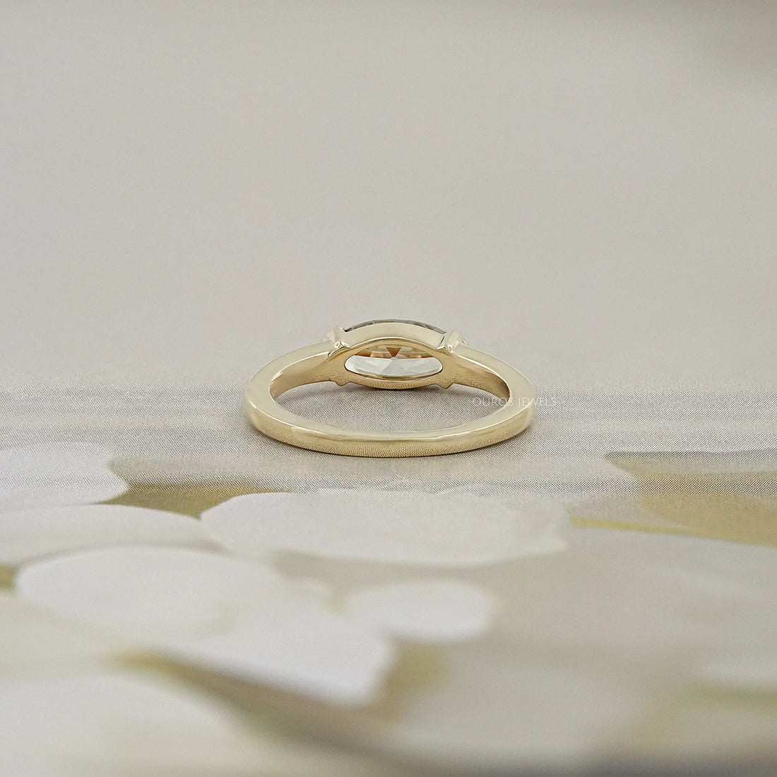 Champagne East West Old Mine Moval Half Bezel Accent Ring Rings