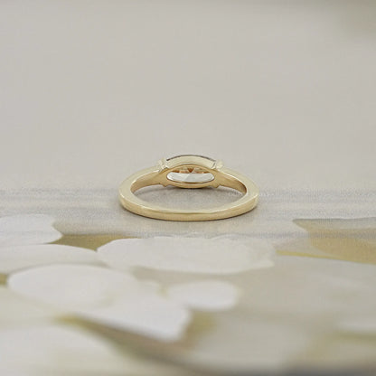 Champagne East West Old Mine Moval Half Bezel Accent Ring Rings