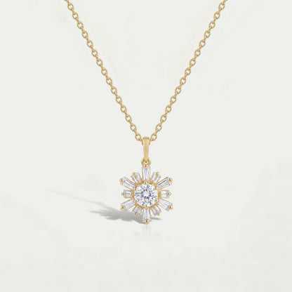 Tapered Baguette And Round Cluster Diamond Necklace Necklaces