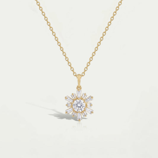 Tapered Baguette And Round Cluster Diamond Necklace Necklaces