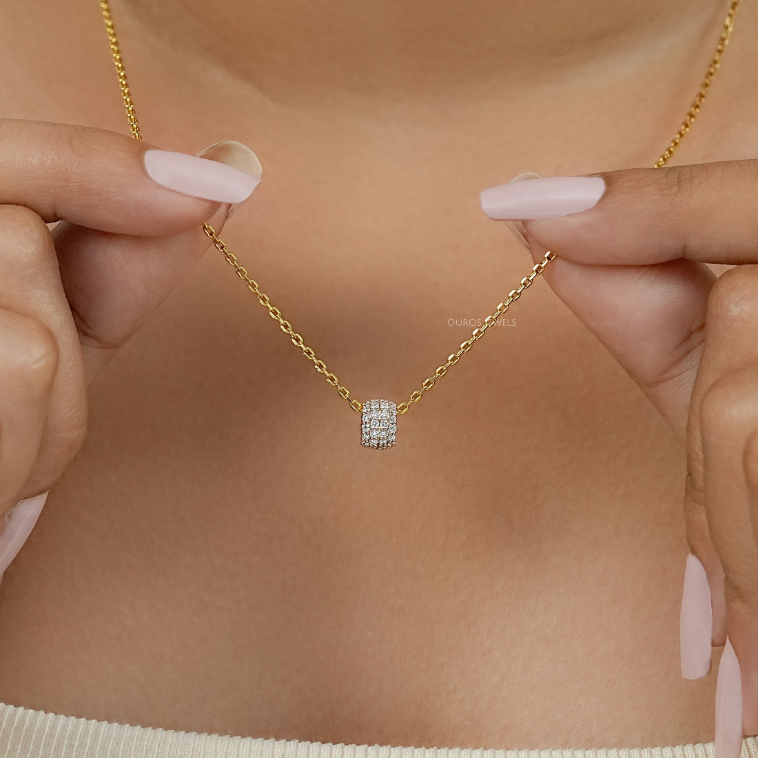 Round Lab Diamond Barrel Pendant Necklaces