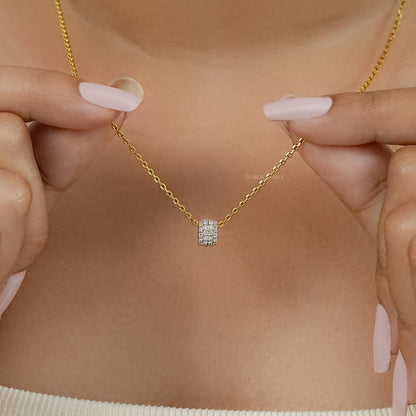 Round Lab Diamond Barrel Pendant Necklaces
