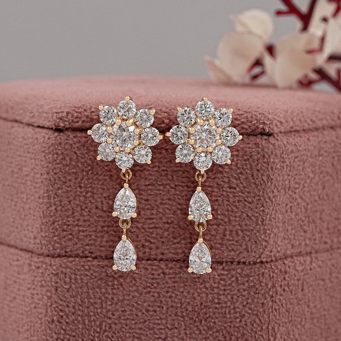 round diamond bridal drop earrings