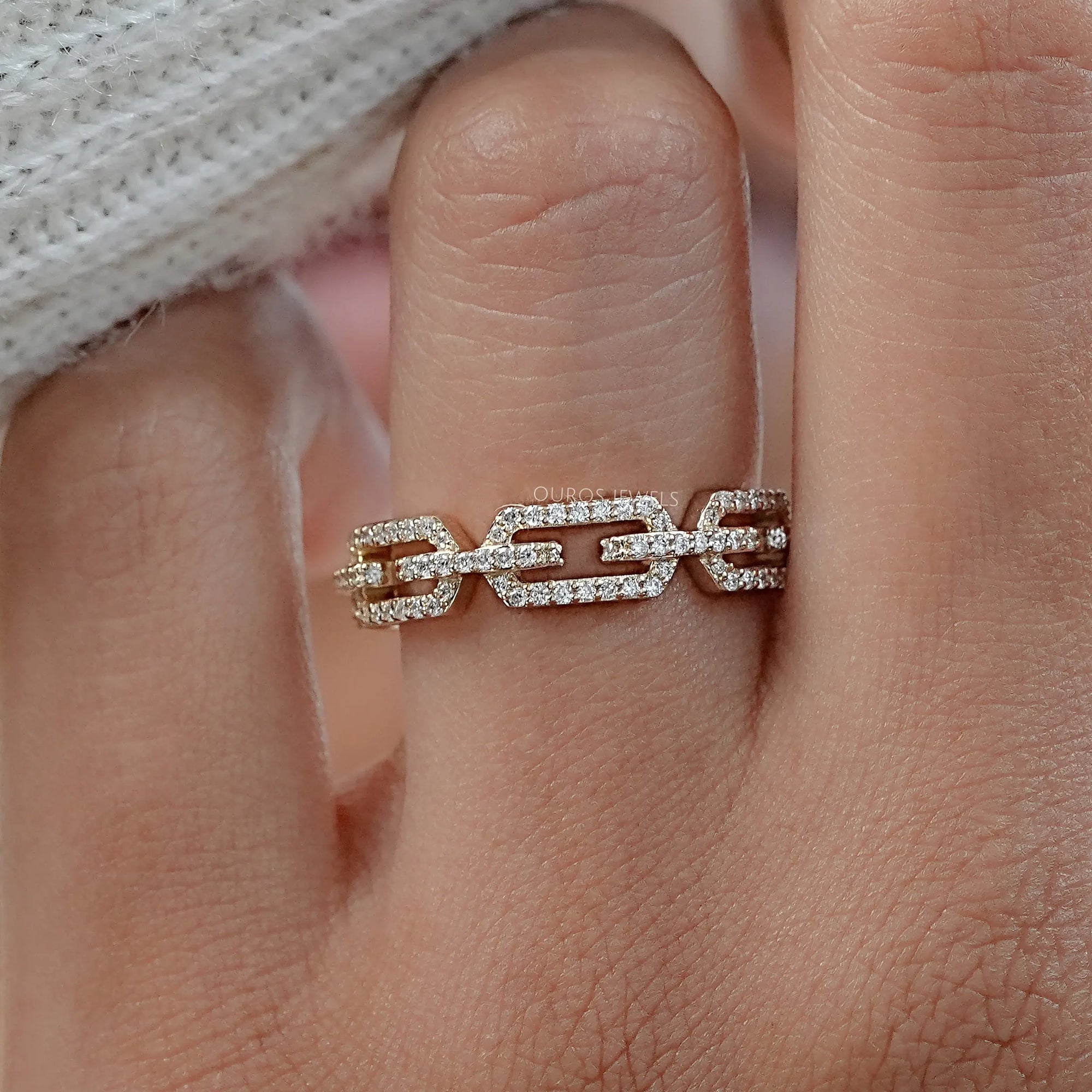 Round Cut Lab Diamond Chain Link Wedding Ring Rings