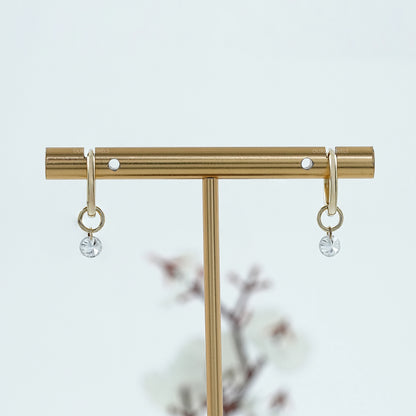 Round Diamond Charm Dangle Hoop Earrings Earring