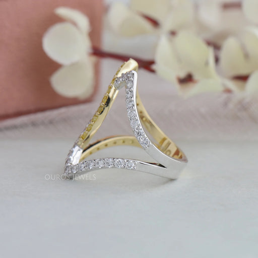 side view of round-cut lab diamond cocktail ring for party wear