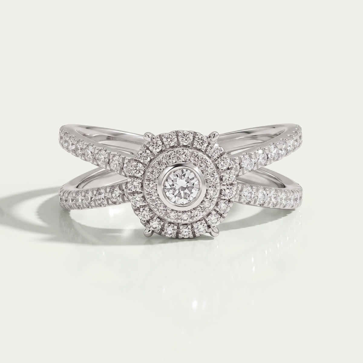 Round Diamond Crossover Ring Rings