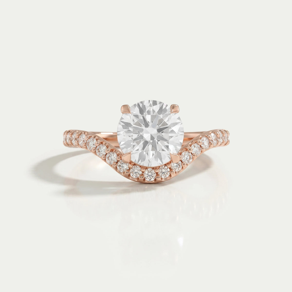 Round Diamond Accent Curved Set Ring Ring