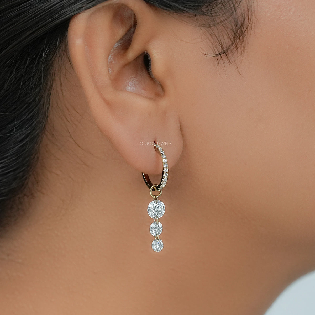 Three Stone Lab Diamond Dangle Hoop Earrings Earring