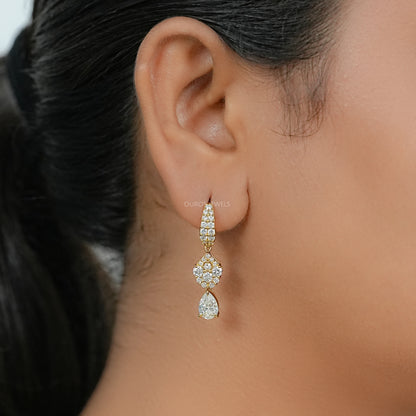 Pear And Round Diamond Pave Dangle Hoop Earrings Earring