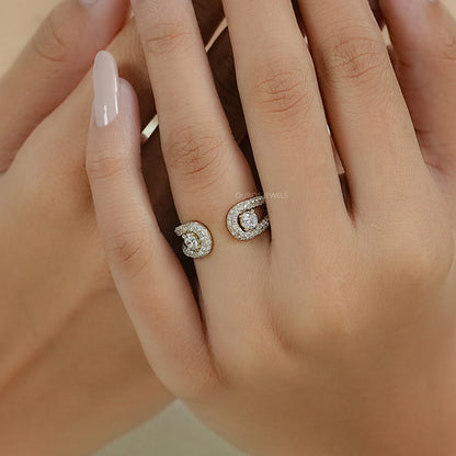 Double Loop Round Diamond Pave Set Open Ring