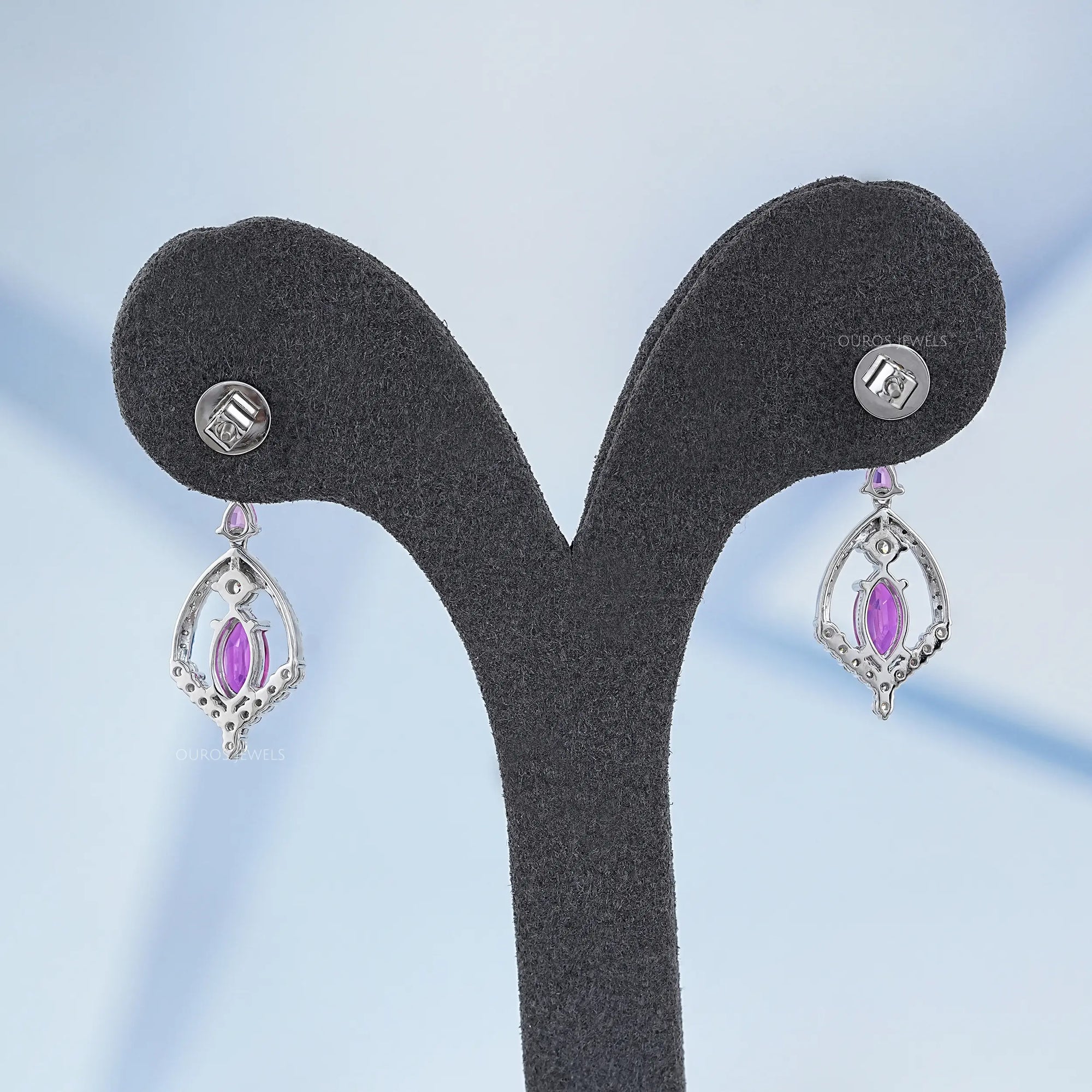 Pink Sapphire Marquise Cut Cluster Diamond Dangle Earrings Earrings