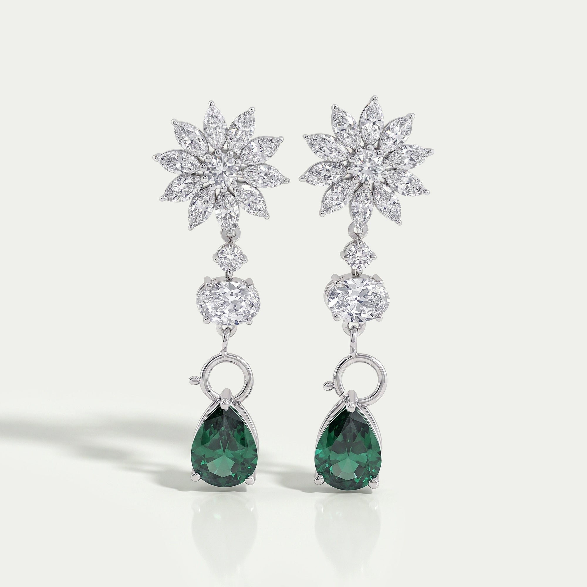 Drop Earring With Pear And Marquise Shape Diamond Earrings