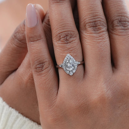 Old Mine Pear Cut And Single Round Halo Engagement Ring