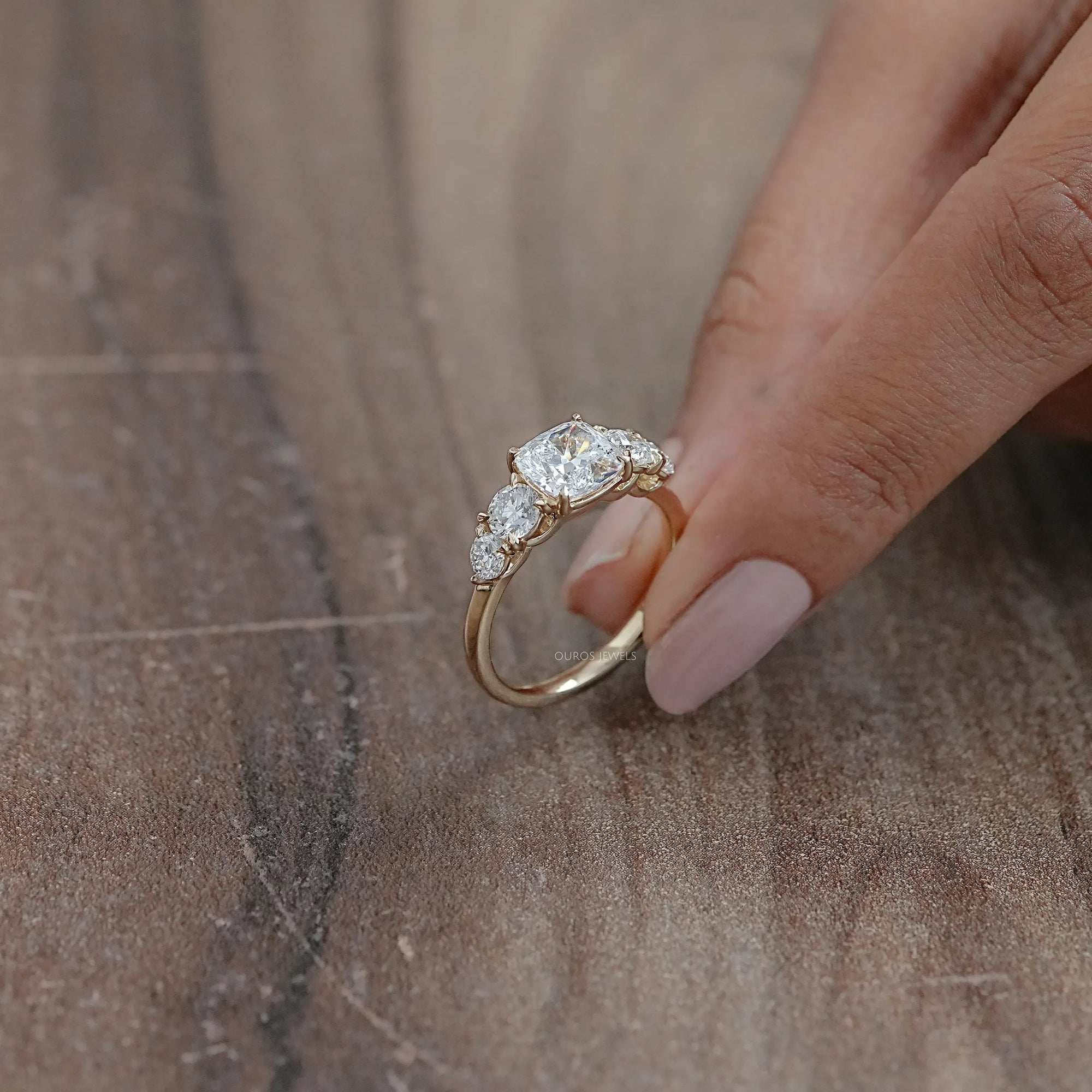 Five Stone Cushion Lab Grown Diamond Engagement Ring Rings