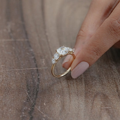 Five Stone Cushion Lab Grown Diamond Engagement Ring Rings