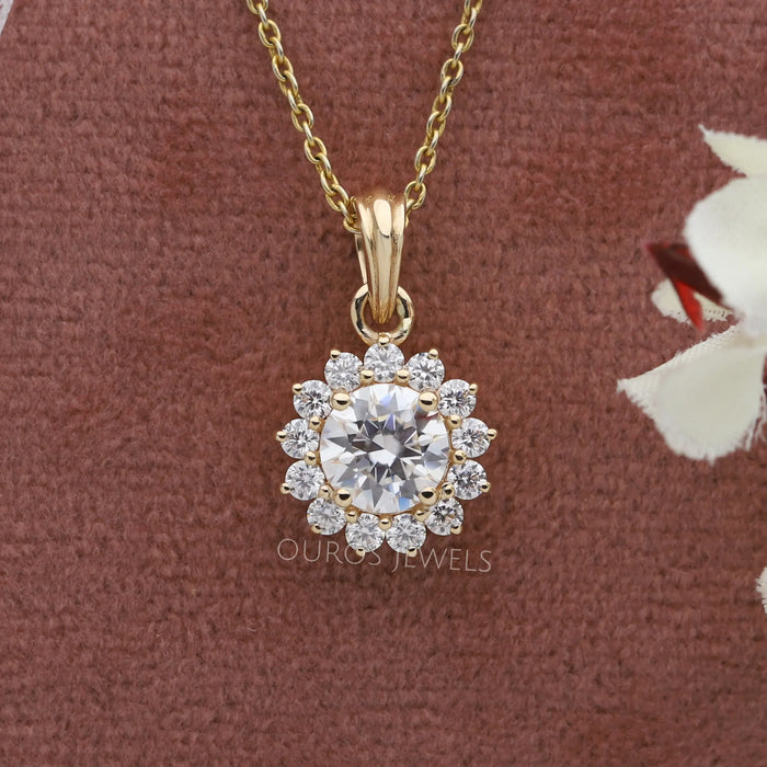 Prong Set Round Cut Halo Lab Diamond Pendant