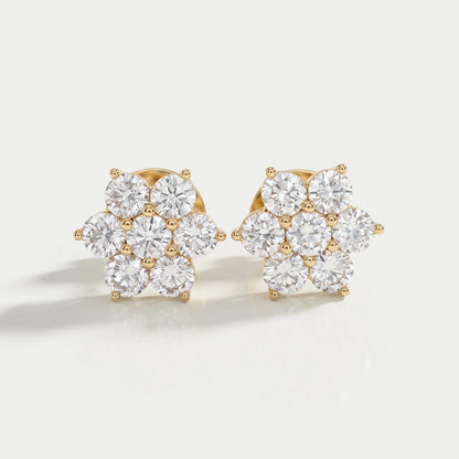 Round Diamond Floral Stud Earrings Earring