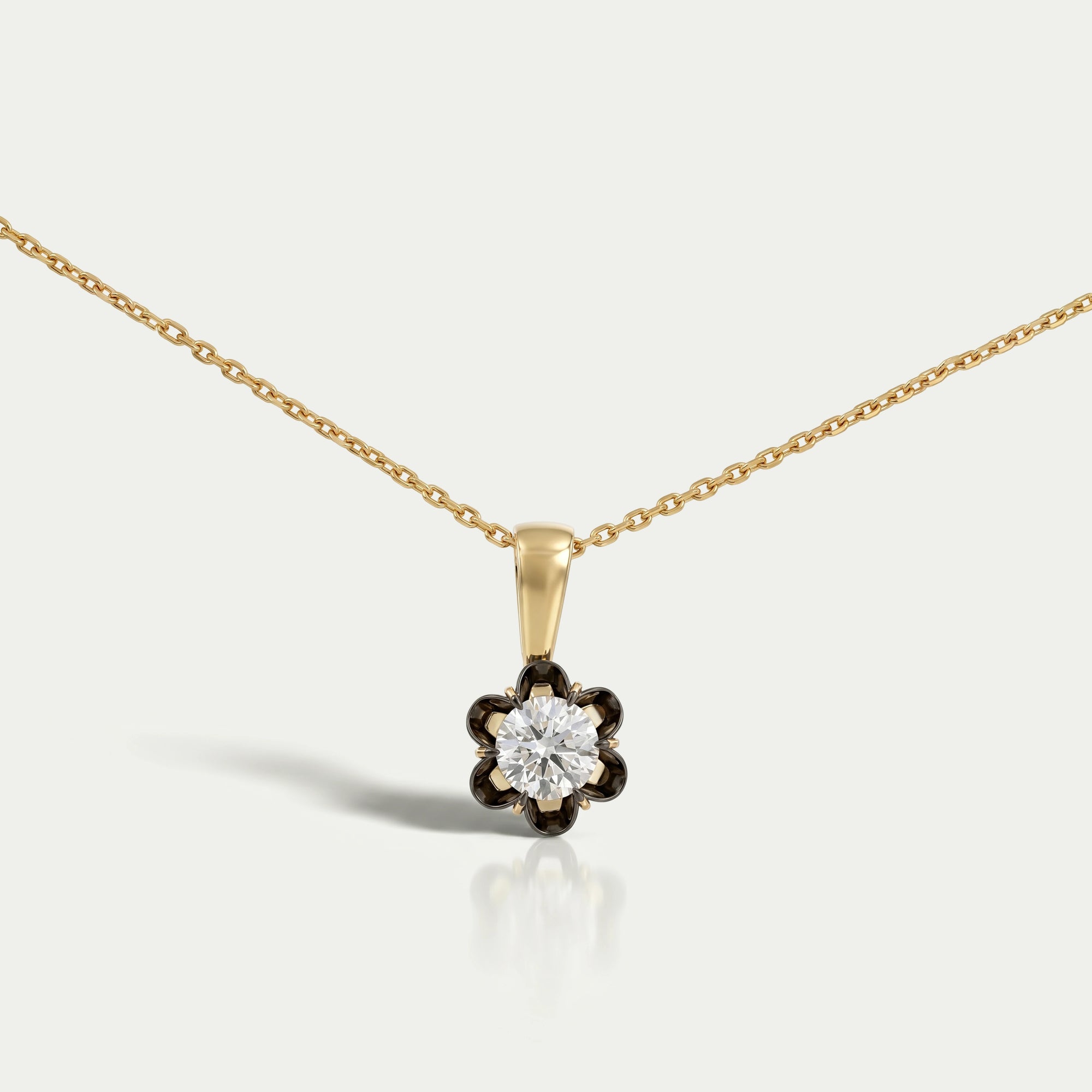 Round Lab Diamond Black Coated Flower Pendant Necklaces