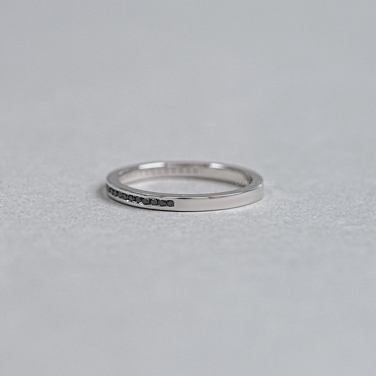 Black Round Lab Diamond channel Set Half Eternity Ring Rings