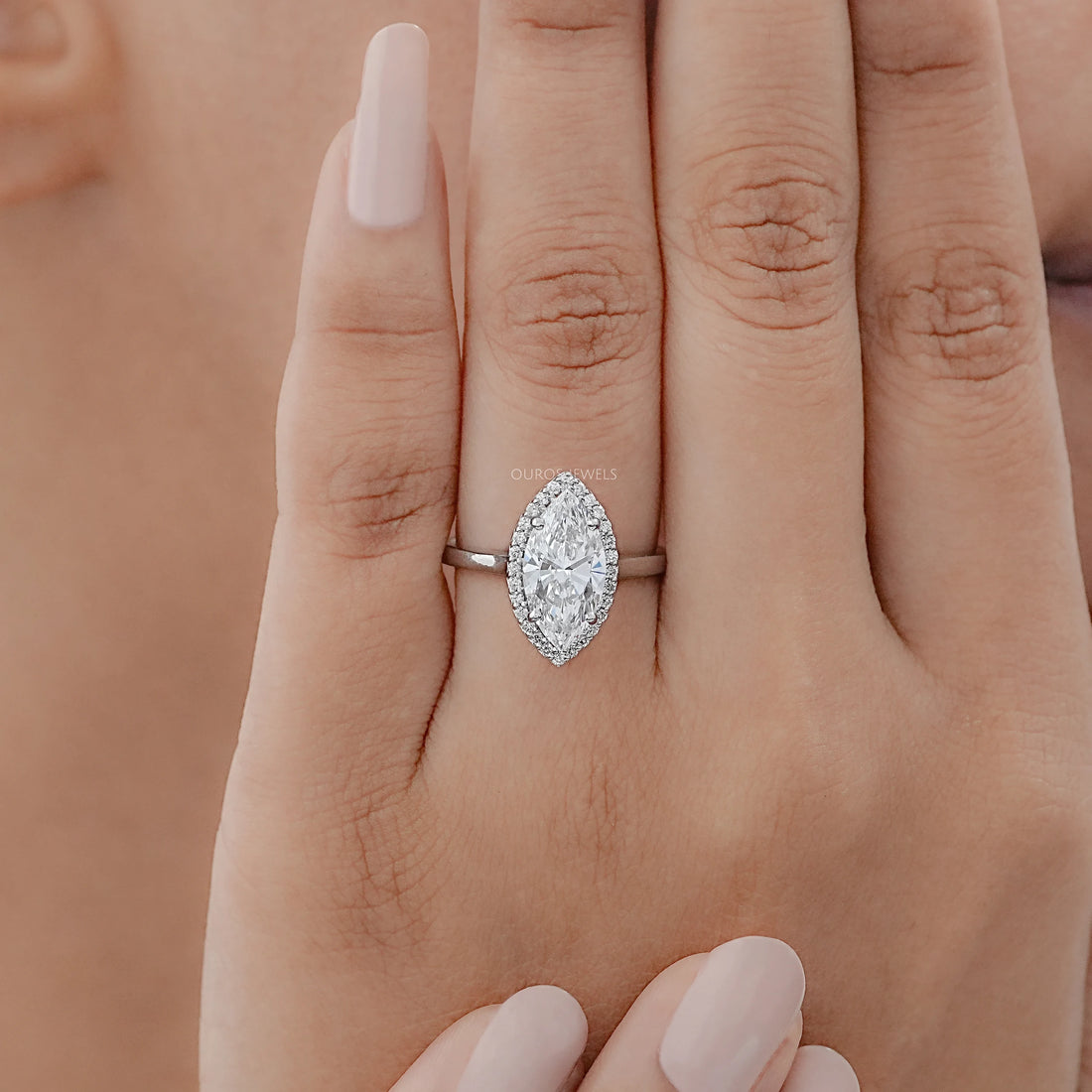 Marquise Diamond Halo Solitaire Engagement Ring Rings