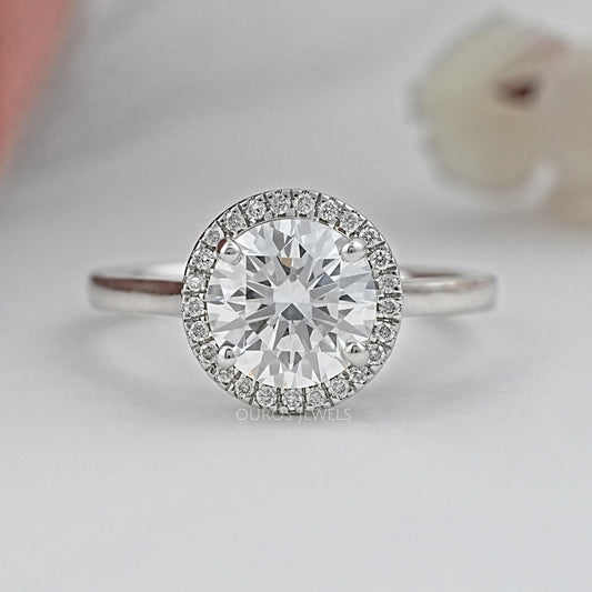 Round Brilliant Cut Halo Diamond Solitaire Engagement Ring Ring