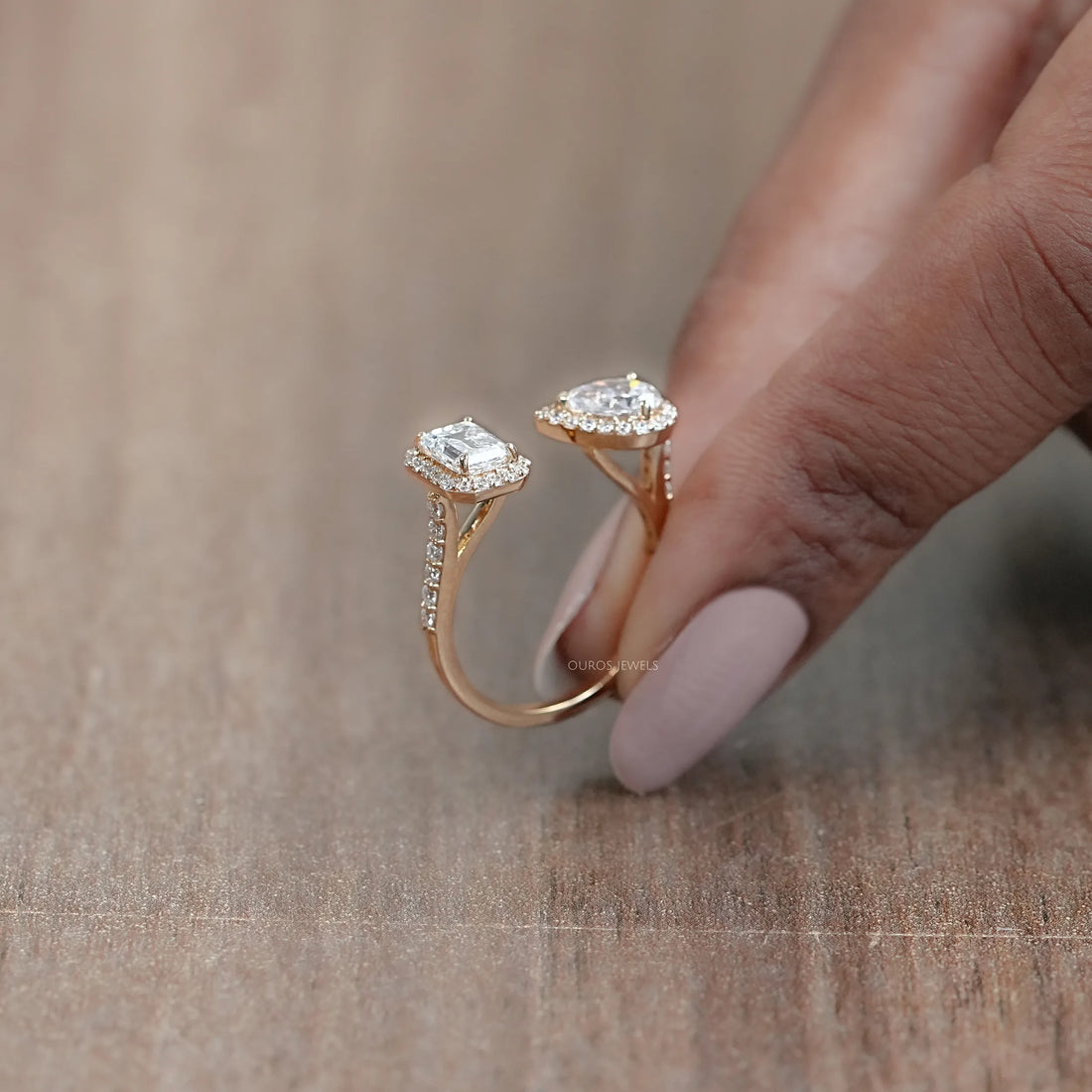 Pear And Emerald Cut Halo Toi Et Moi Engagement Ring Rings