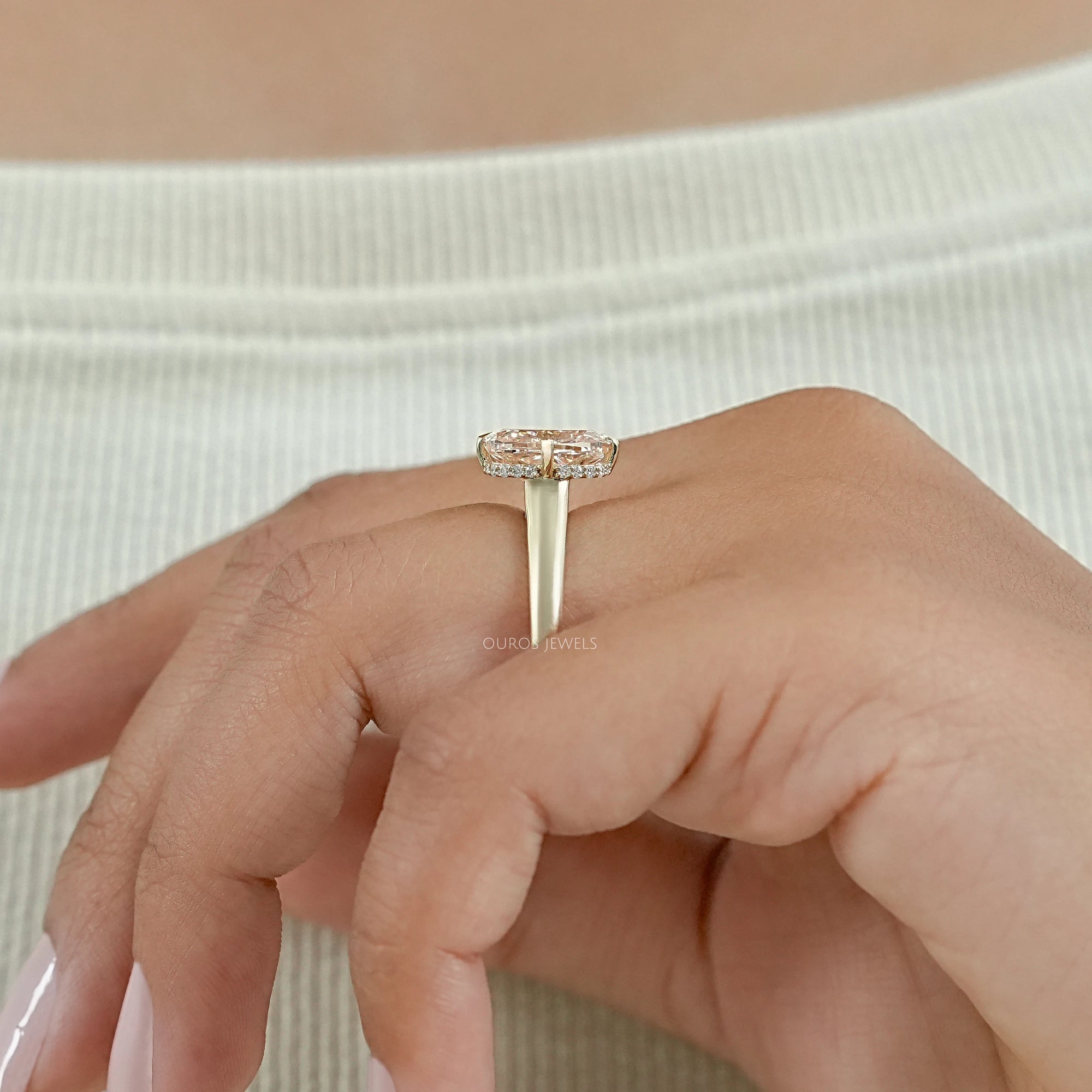 Fancy Intense Pink Cushion Cut Hidden Halo Ring