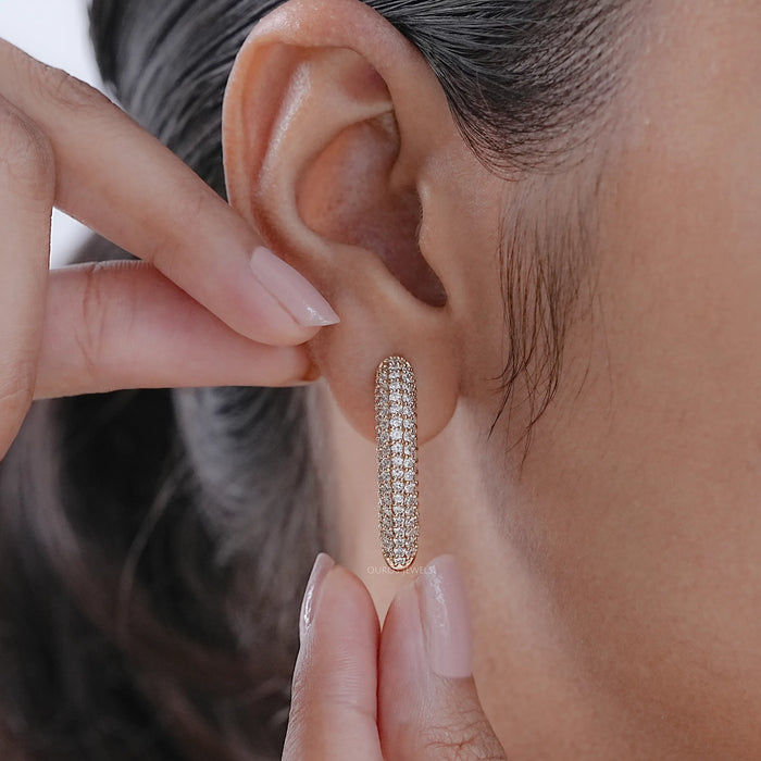 Round Lab Diamond Pave Set Hoop Earrings