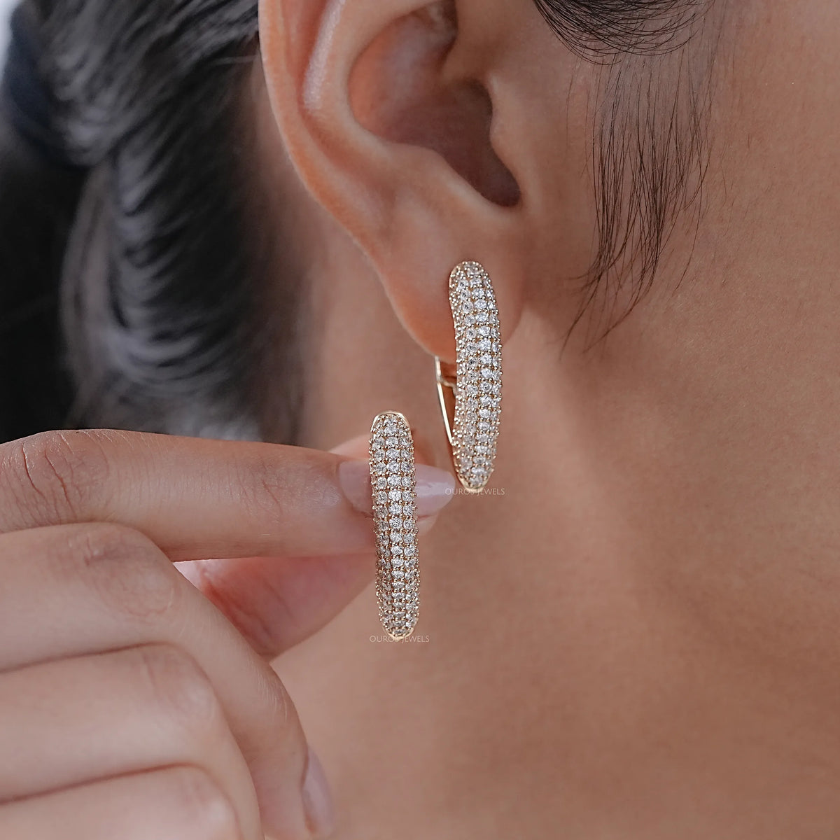 Round Lab Diamond Pave Set Hoop Earrings Earrings