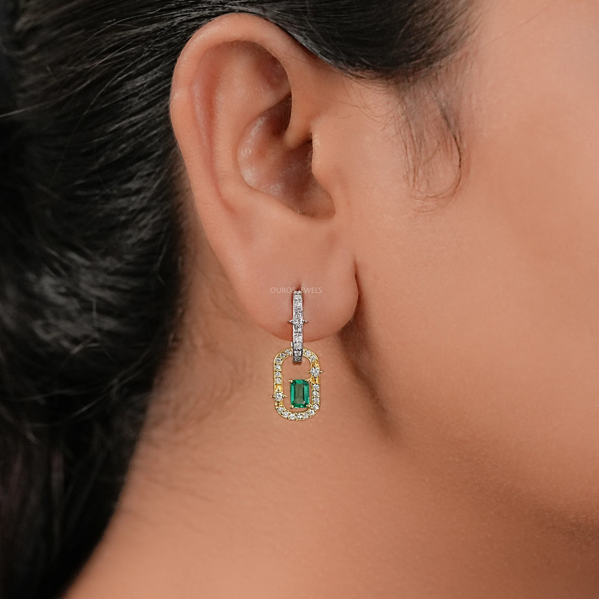 Two Tone Lab Diamond Linked Earrings Earring