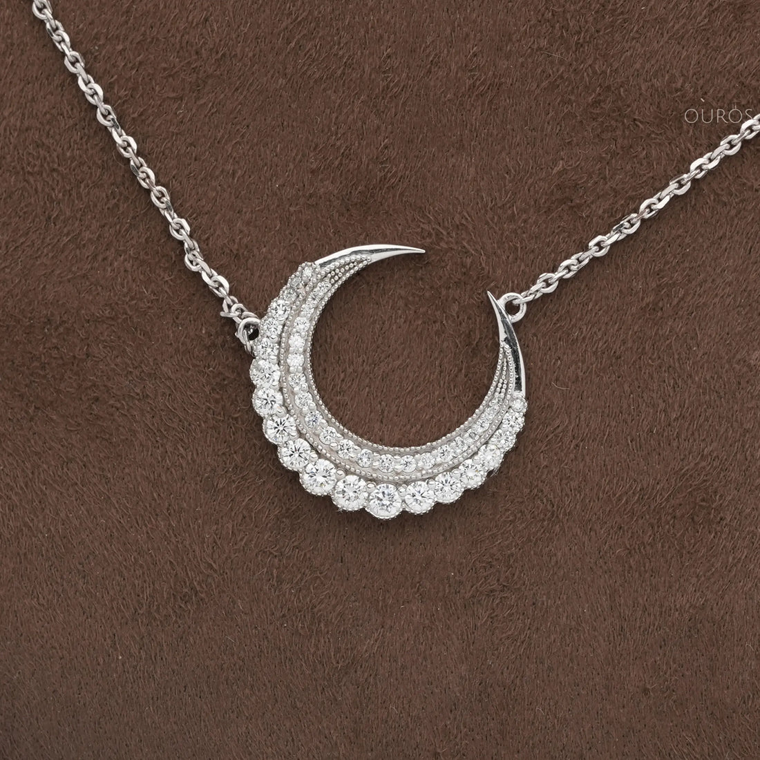 Round Cut Lab Diamond Crescent Moon Pendant Necklaces
