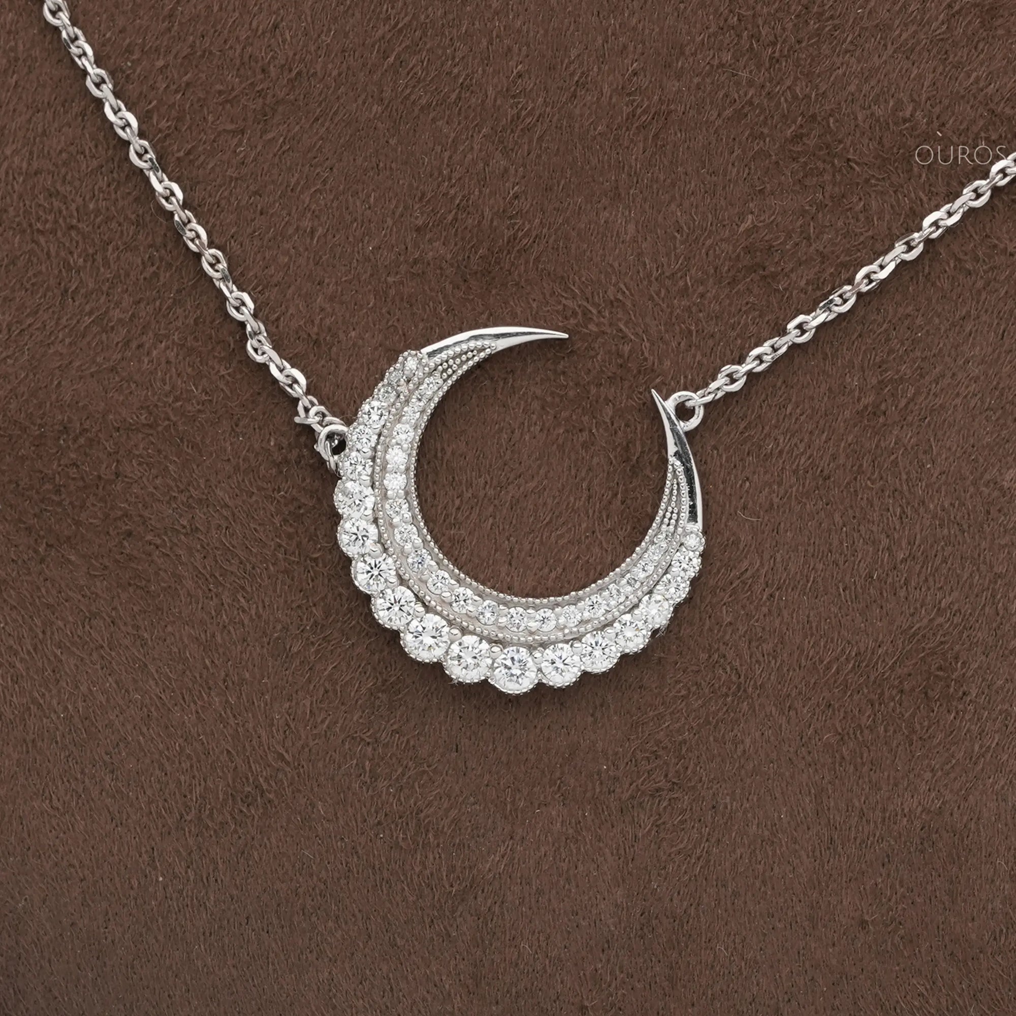 Round Cut Lab Diamond Crescent Moon Pendant Necklaces