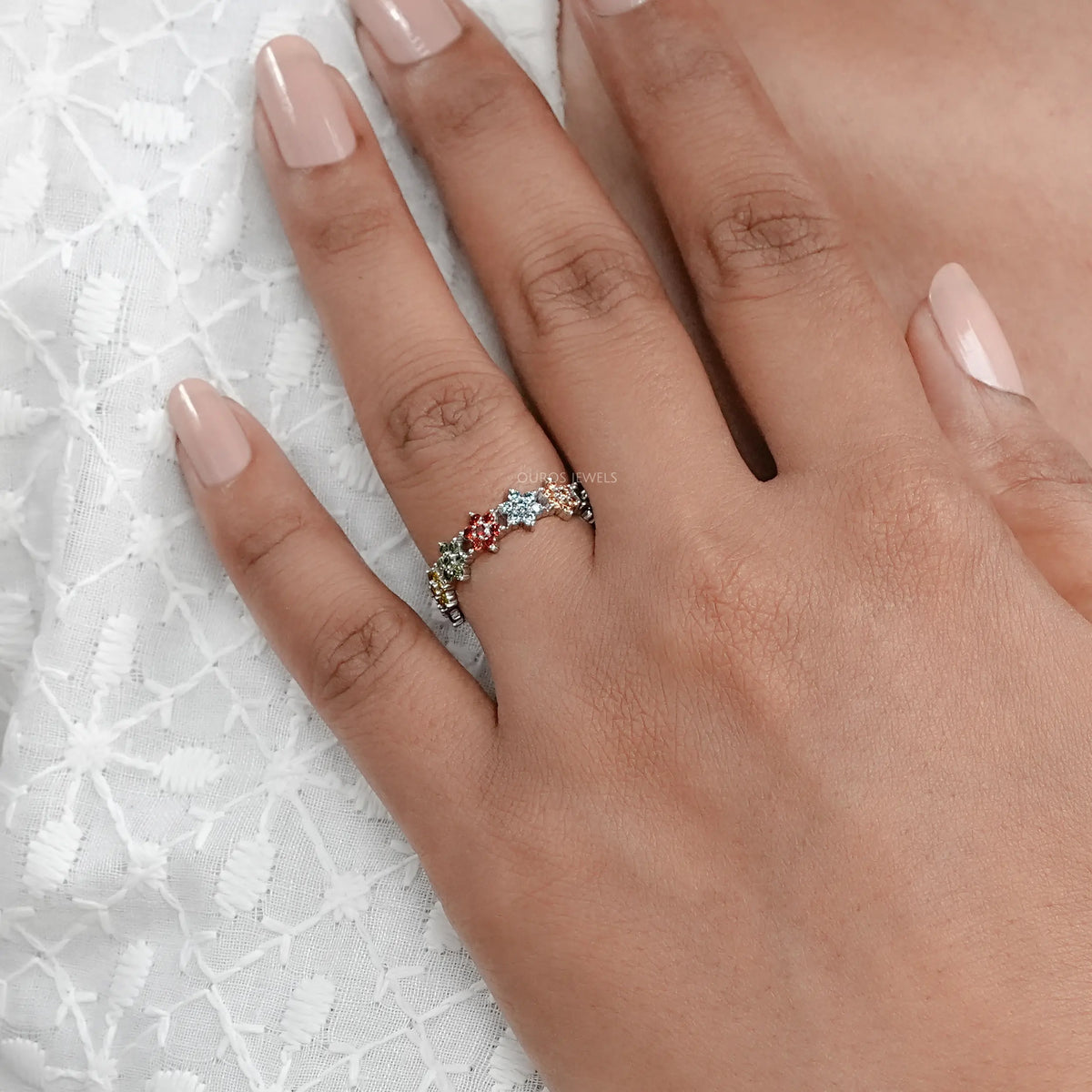 Round Colored Diamond Wedding Stackable Band Rings