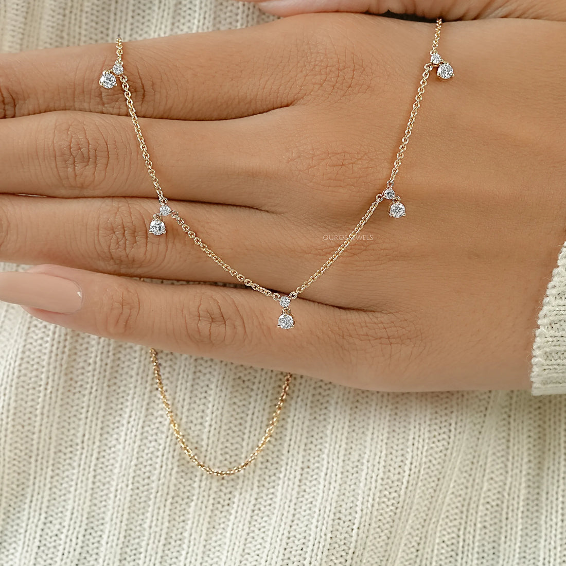 Round Diamond Drop Station Necklace Necklaces