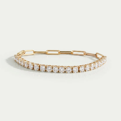Lab Grown Round Shape Women Bracelet With Paper Clip Chain Bracelet