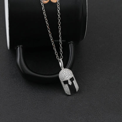Spartan Mask Round Diamond Pendant Necklaces
